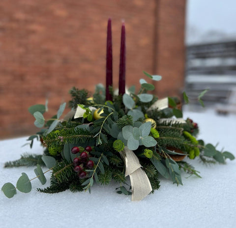 Evergreen Centerpiece with Candles